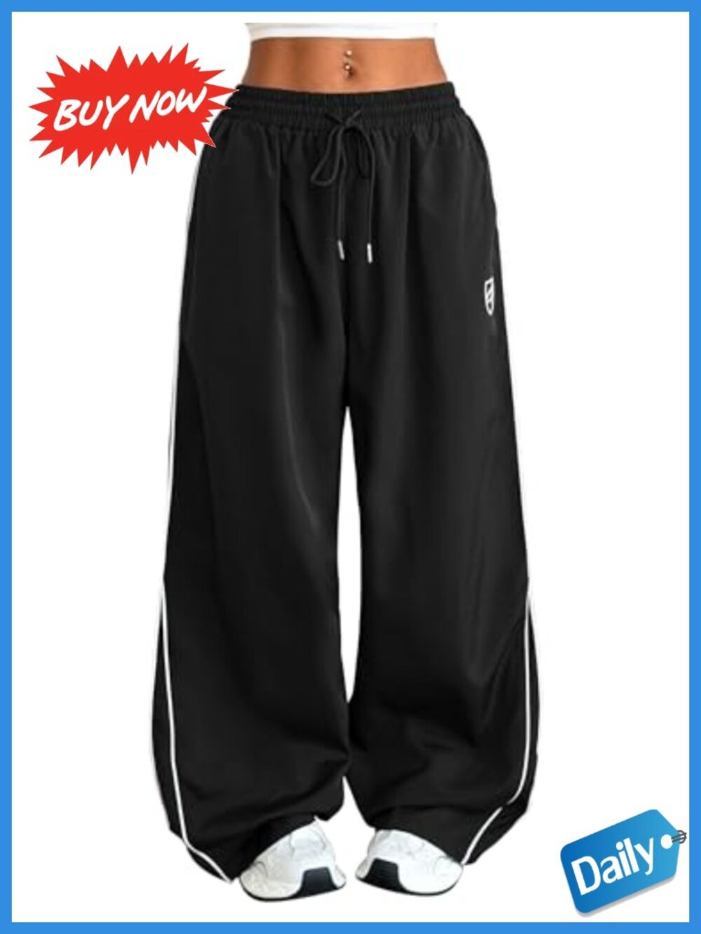 Wide Leg Parachute Pants High Rise Track Sweatpants Pockets